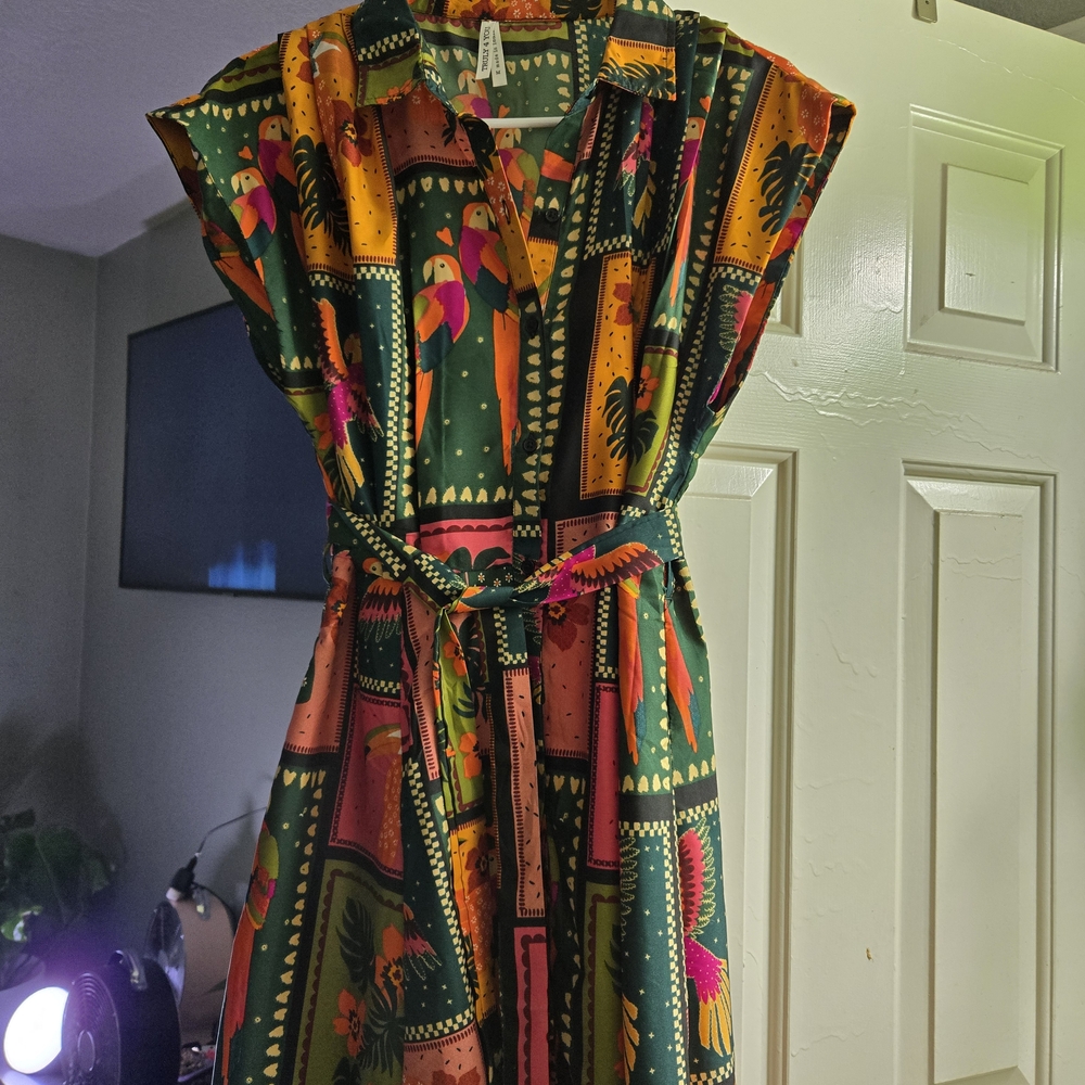 Tropical Print Button-Up Dress